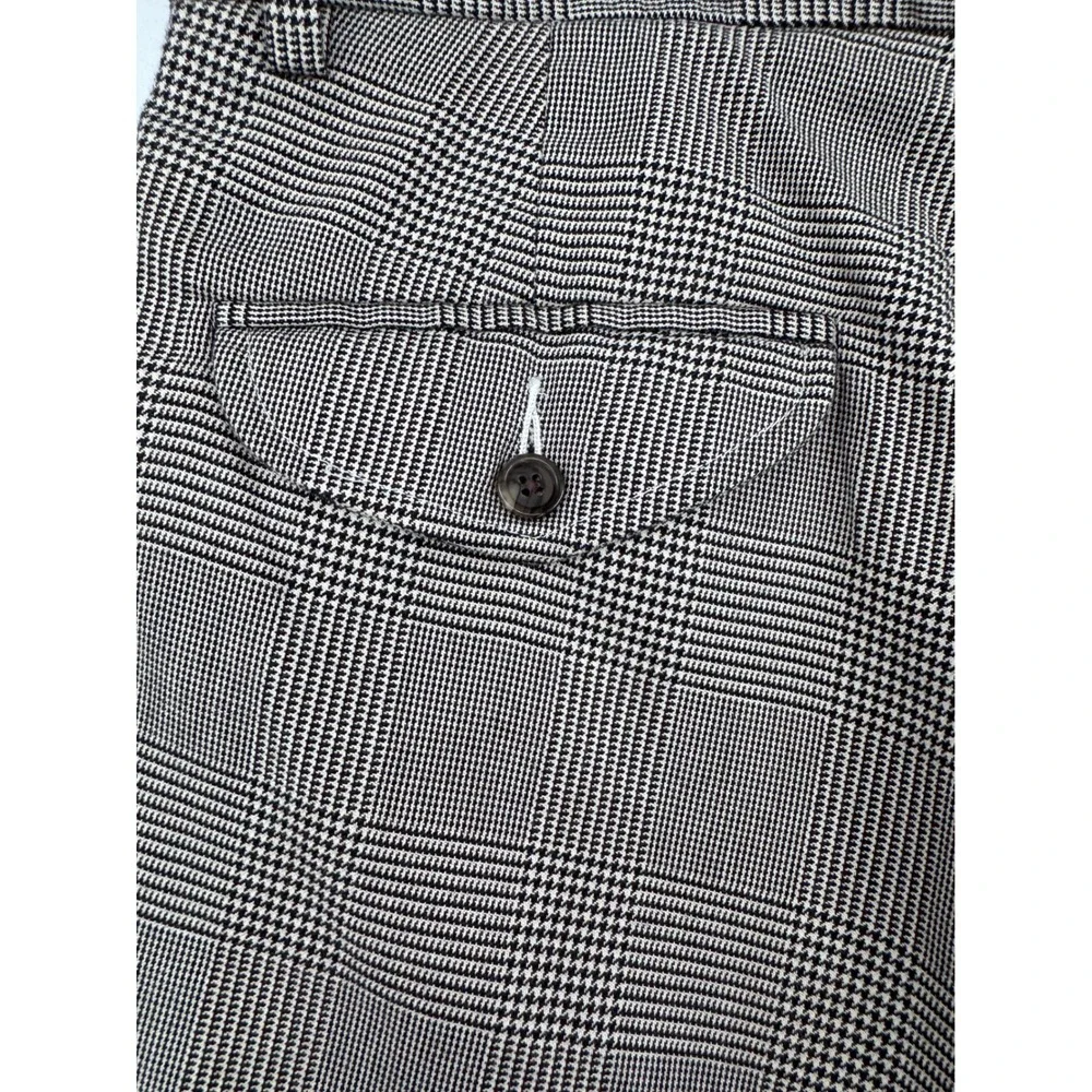 Polo Ralph Lauren Mens 32x30 Glen Plaid Pleated Cuffed Cotton Dress Pants Brown
